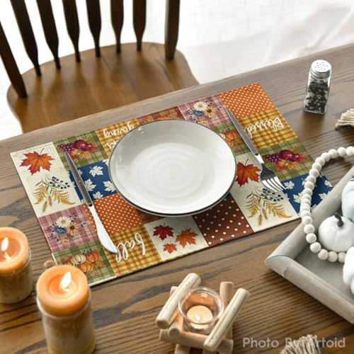 Artoid Mode Hello Pumpkin Leaves Fall Placemats Set of 4-12 x 18 Inch