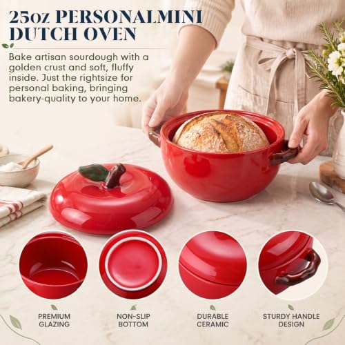 Ceramic 25oz Apple Mini Cocotte Casserole Dish with Lid