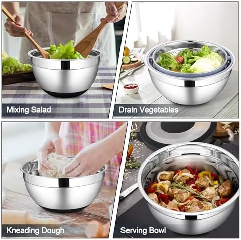 HaWare Mixing Bowl with Colander, 4-1 Bowl with Lids & 3Pcs Nesting