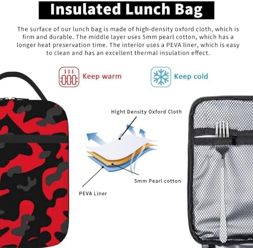 Red and Black Camo Insulated Lunch Bag