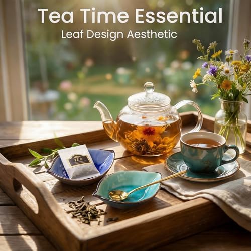 2-Pack Leaf Ice-Cracked Ceramic Coffee Spoon Rest & Tea Bag Holder
