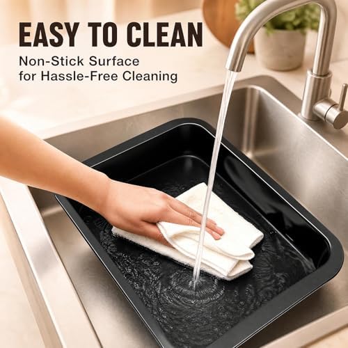 Qinyoung 1 Pcs Black Cake Pan with Lid and Handle, 9 X 13 Inch
