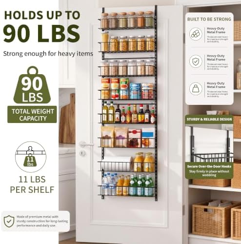 ElegantArray 8-Tier Pantry Door Organizer, Black