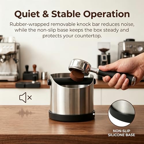 Espresso Knock Box, Stainless Steel, 10 Espresso Pucks, 700ml