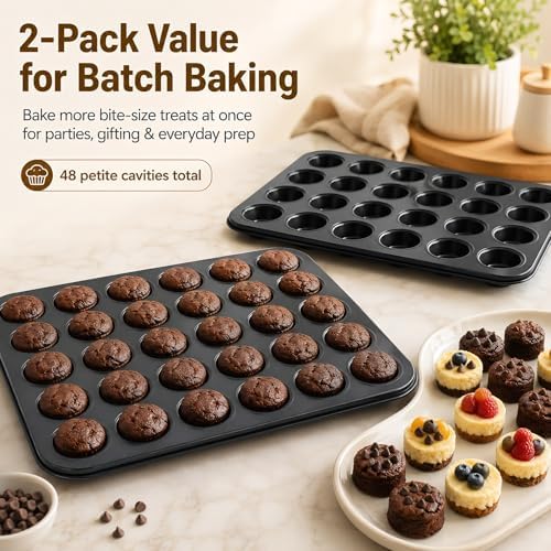 Kingrol 2 Pack Petite Mini Muffin Pan, 24-Cup Nonstick Carbon Steel