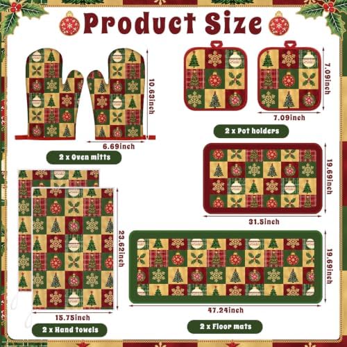Layhit 8 Pcs Vintage Christmas Kitchen Decor and Accessory Set
