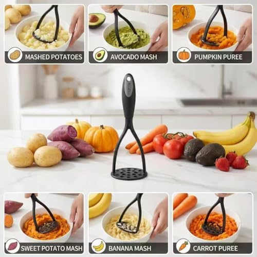 KSENDALO Potato Masher, Thick Nylon Blade Non-Scratch Masher