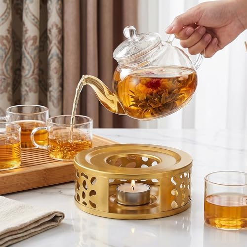 4 Pcs Gold Stainless Steel Tea Warmer Teapot with Tealight Holder Tea