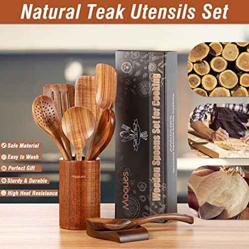 Mooues 9-Piece Natural Teak Kitchen Utensil Set