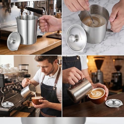 304 Stainless Steel Pitcher with Lid, 34 oz / 1L Metal Measuring Cup