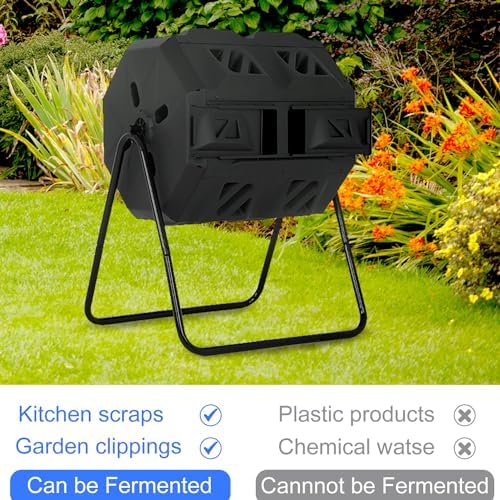 FDW | Outdoor Compost Bin | 43 Gallon | Black | Dual Chamber Tumbling