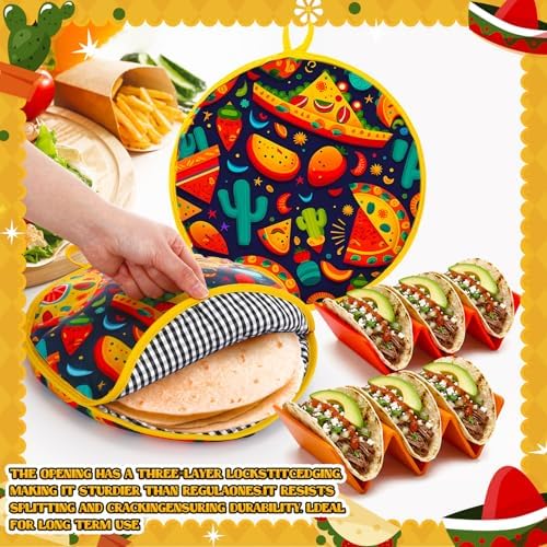 LemonRoad 3 Pcs 12 Inch Tortilla Warmer Pouch with 4 Taco Holder