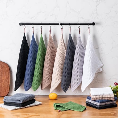 Kitchen Towels 6-Pack Kitchen Dish Cloths,100% Cotton,12x12 In,Black