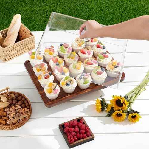 Acacia Wood Cake Stand with Lid,2-in-1 Large Rectangular Cake