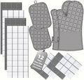 Oven Mitts, Kitchen Towels and Pot Holders Set, 500°F, Gray