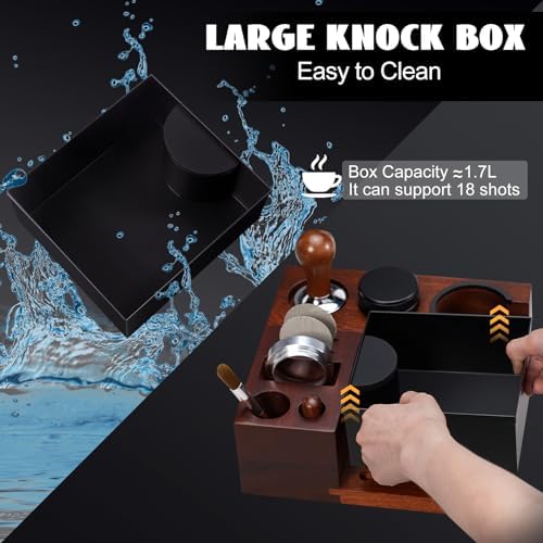 Espresso Knock Box, Walnut Tamping Station, 9 in 1 Coffee Organizer
