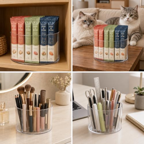Lickable Cat Treats Organizer, 360° Rotating Acrylic Lazy Susan with 4