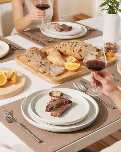 Stoneware Dinnerware Sets with Pasta Bowls, Dish Set for 6