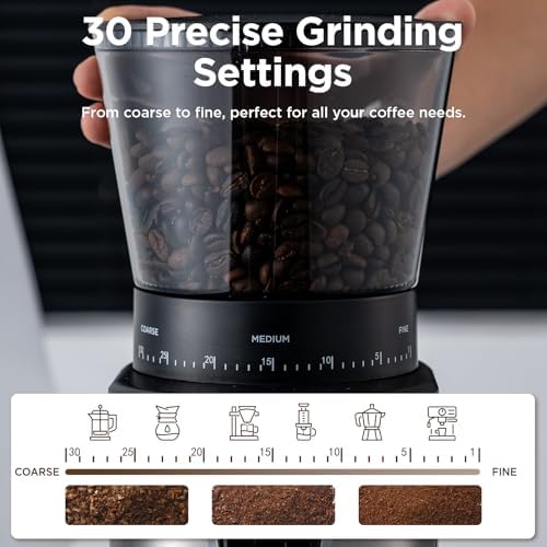 Ollygrin Burr Coffee Grinder, 30 Settings, Sliver & Black