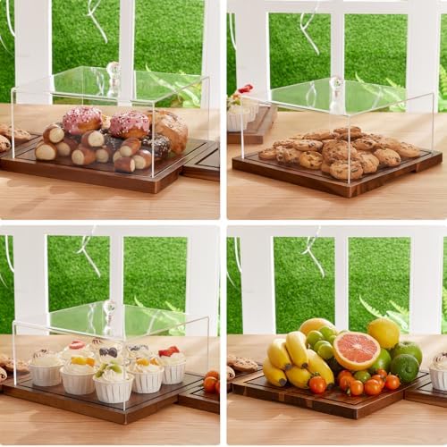 Acacia Wood Cake Stand with Lid,2-in-1 Cake Holder with Dome,Square