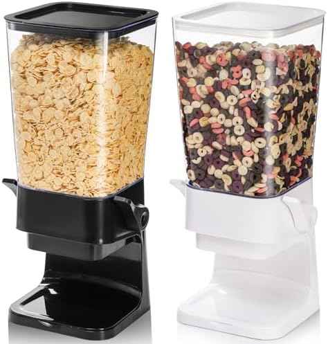 Peohud 2 Pack Cereal Dispenser Countertop, 5.5L Large Capacity Cereal Container Storage, Dry Food Dispenser for Rice, Grain, Nuts, Candies, Oatmeal, Beans, Snacks, Cat Food, Dog Food