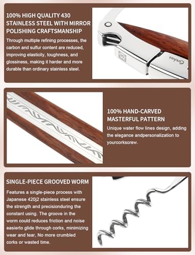 Wine Key - CORKAS Prestige Waiter Corkscrew with Rosewood Handle