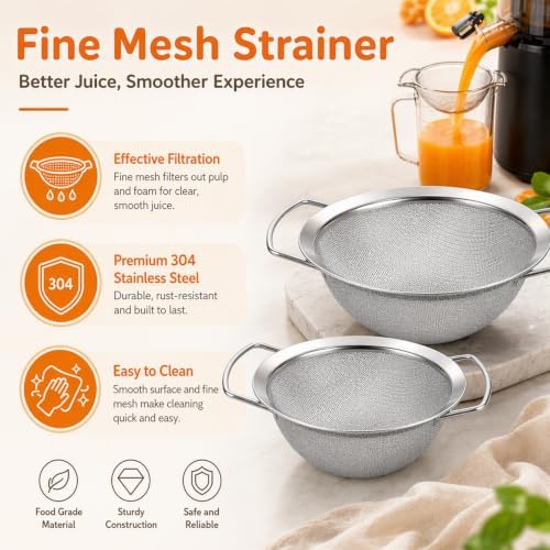 2 Pack Fine Mesh Juice Strainer for Juicing, Dual Handle 304 Stainless