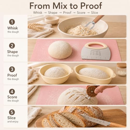 Proofing Basket Kit, 12-Piece Sourdough Baking Set with Round & Oval