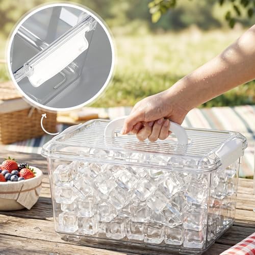 2 Pcs Ice Container for Freezer with Lid, Bin and Metal Scoop