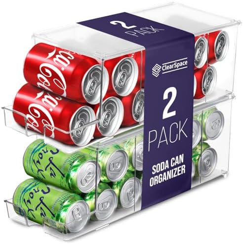 ClearSpace Soda Can Organizer Dispenser for Refrigerator, 12 Can, 2 Pack