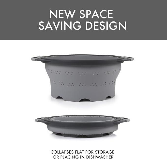 Dexas 10" Collapsible Silicone Colander in Cool Grey, Kitchen Strainer - Image 6