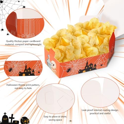 48 Pcs Halloween Paper Food Trays Disposable Treat Nacho Snack Candy