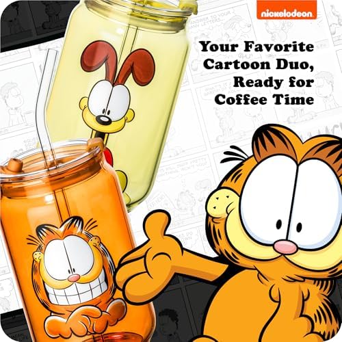 Dragon Glassware x Garfield Glass Cups with Straws & Lids, 16 oz Set