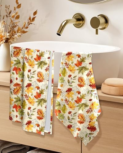 Miss Adola 150GSM Flour Sack Kitchen Towels Set of 2, Autumn Leaf