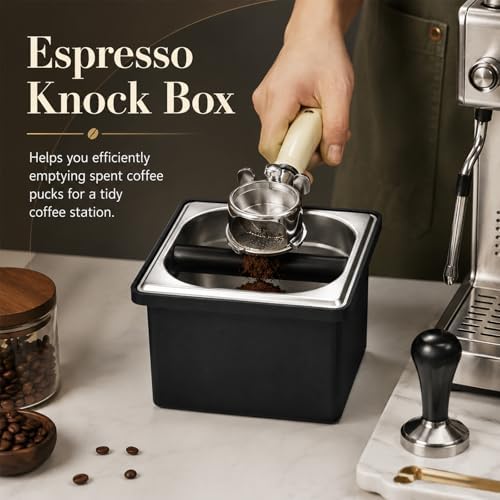 Espresso Knock Box, Stainless Steel Coffee Grounds Bin