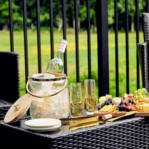 Le'raze Glass Ice Bucket with Airtight Lid, Tong Scooper and Handle