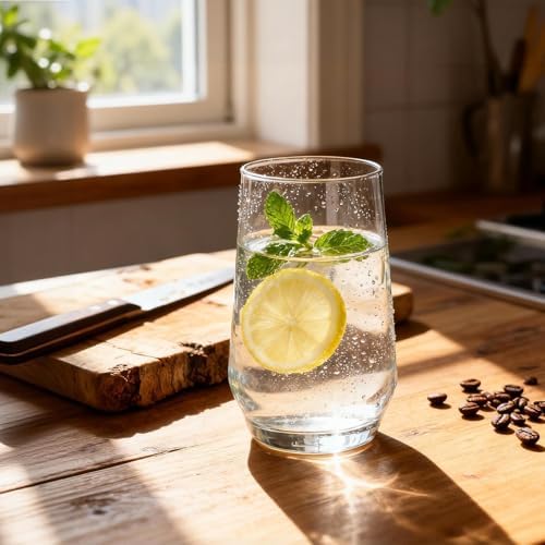 Drinking Glasses Set of 6, 16oz Crystal Clear Water Glasses Set