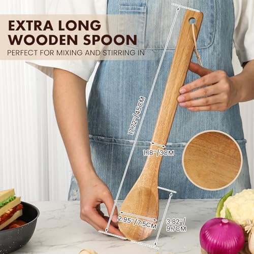 Baderke 1 Pcs 18 Inch Extra Long Wooden Spoon Large Non-stick, Acacia