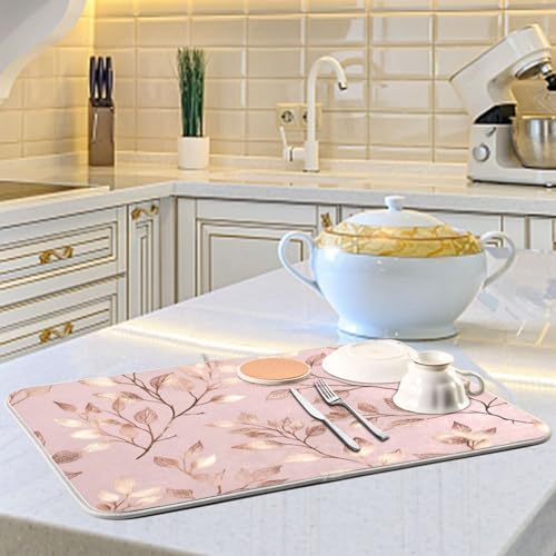OTVEE Tree Branch Pattern Dish Drying Mat for Kitchen Counter