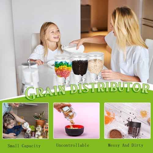 1 Pack Triple Cereal Dispenser 2L, Countertop Dry Food Dispenser, White