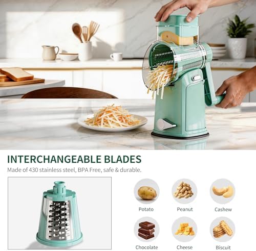 The CoveCarol Rotary Cheese Grater, 5 Blades, Green