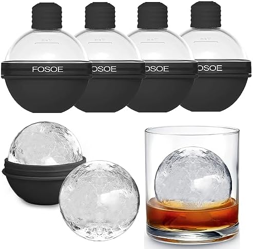 Silicone Ice Ball Molds for Whiskey - Set of 4 Round Makers with Lids