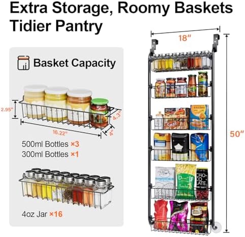 Delamu Over-the-Door Pantry Organizer, 6-Tier Metal