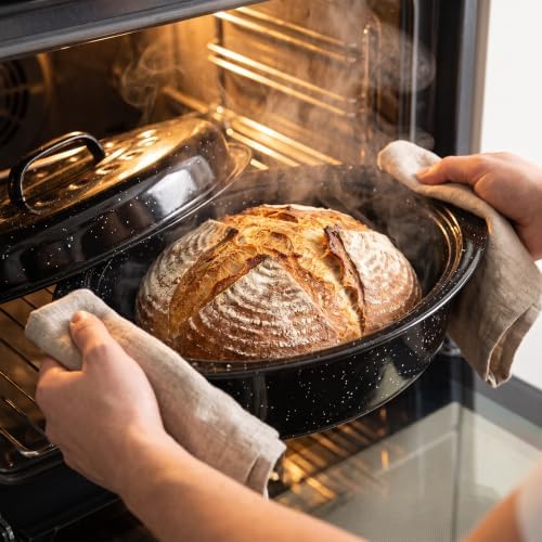 Enamel Roasting Pan with Lid and Rack 13" Oval Roaster,Upgraded Small Roast Pot for Chicken Vegetables Lasagna Nonstick Carbon Steel Baking Dish for Oven Sourdough Bread Pan Daily Meals