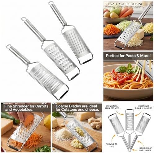 18/8 Stainless Steel 3-Piece Hand Cheese Grater Set