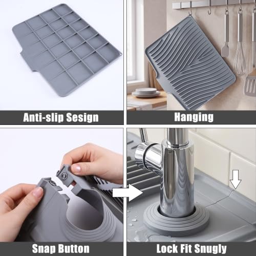 2 Set Silicone Dish Drying Mat with 24'' Faucet Mat for Kitchen
