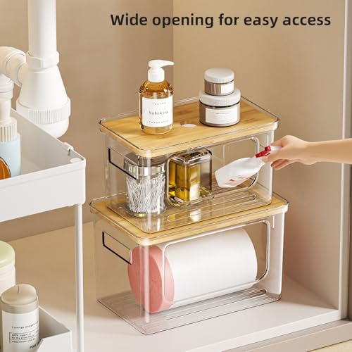 Trash Bag Holder Dispenser,Plastic Under Sink Organizer,Bamboo lid,Set