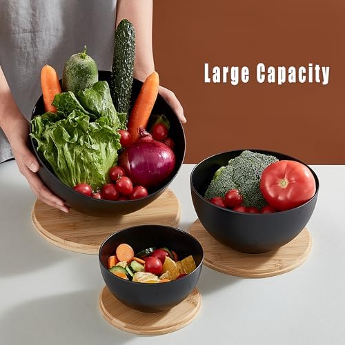 JOYMAY Salad Bowl with Lid, Mixing Bowl Salad Bowl Set, Natural Bamboo