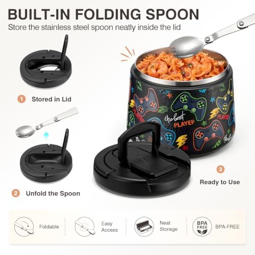 14oz Insulated Vacuum Food Jar with Buckle Lid,Soup Thermo for Hot