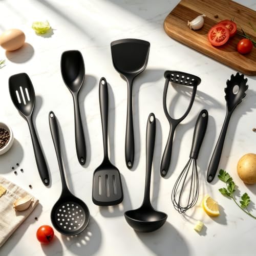 Silicone Cooking Utensils Set, 10-Piece, Black